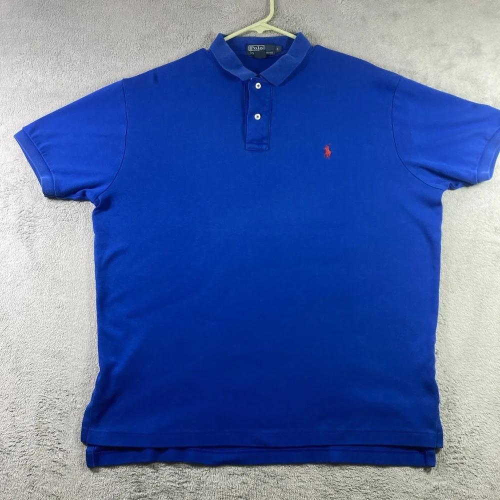 Ralph Lauren Polo Shirt Men Large Blue Preppy Casual Pony Logo Short Sleeve
